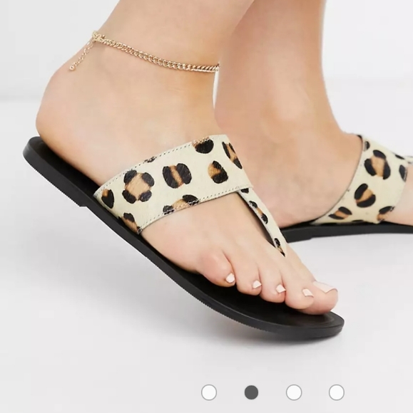 ASOS🩴Function Leather Toe Thong Sandal in Leopard - Picture 2 of 9